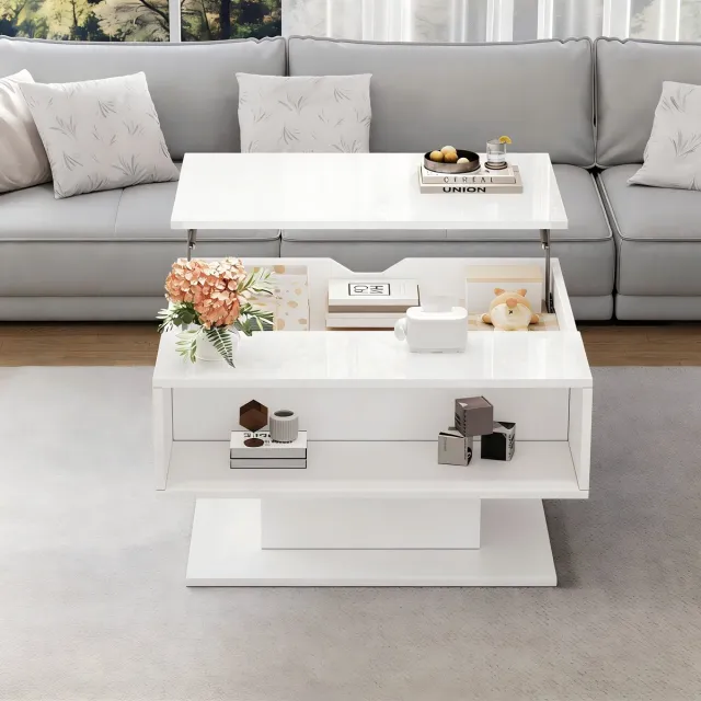 REDOM Salontafel - In Hoogte Verstelbaar Met Opbergruimte - Geometrisch - Woonkamer - Spaanplaat - Wit - 80 X 75 X 40 Cm