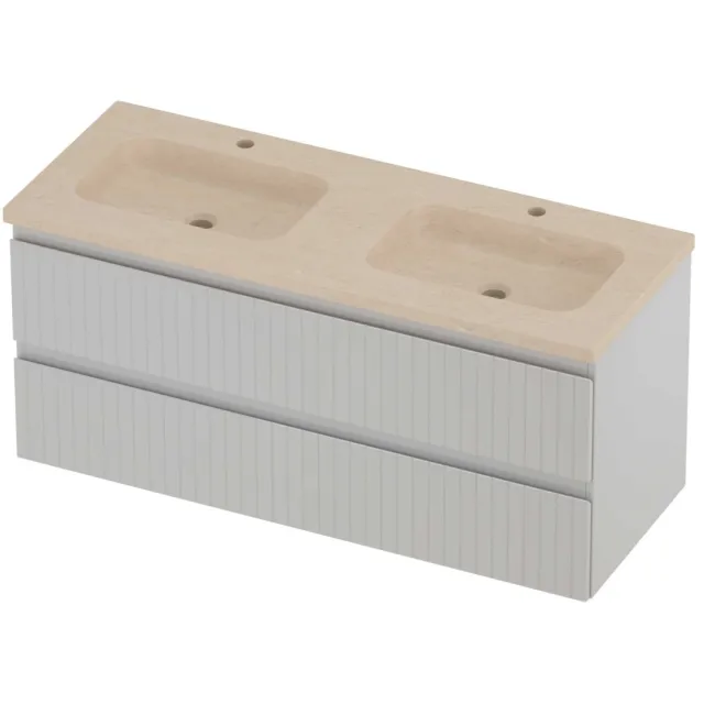 Proline Rollo Badmeubelset Hardsteen Elegant Dubbel 2 Gaten 120x46x54 cm Sand Stone Glans Wit