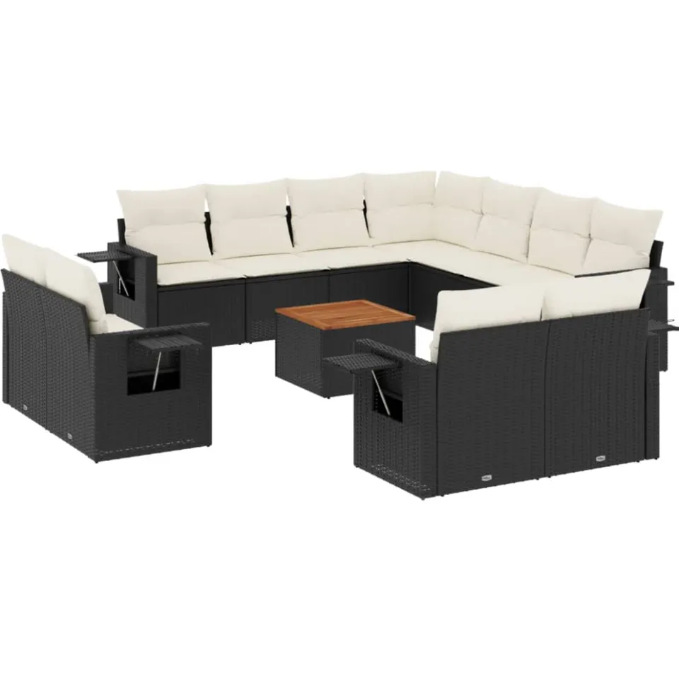 vidaXL 12-delige Loungeset met kussens poly rattan zwart