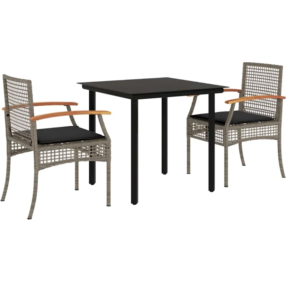 vidaXL 3-delige Tuinset met kussens poly rattan grijs, foto 3