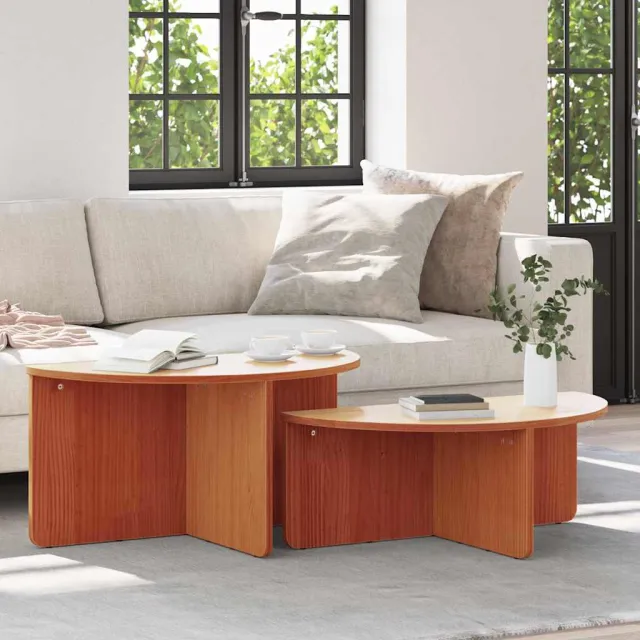 vidaXL Salontafel 2 st Wasbruin 79 x 39,5 x 40 cm Massief grenenhout bruin, foto 2