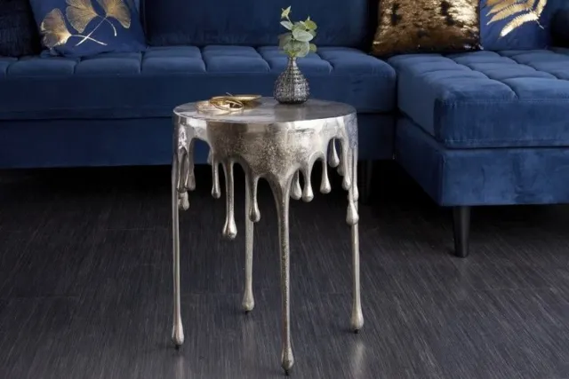 Invicta Interior Extravagante bijzettafel LIQUID LINE 50cm zilver traandesign metaal aluminium rond - 39883 Zie omschrijving