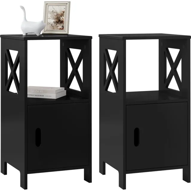 DHN Nachtkastjes set van 2 stuks - 2 Stuks Slaapkamer Nachtkastjes - 30X60X30Cm - Slaapkamer kasten - Zwart