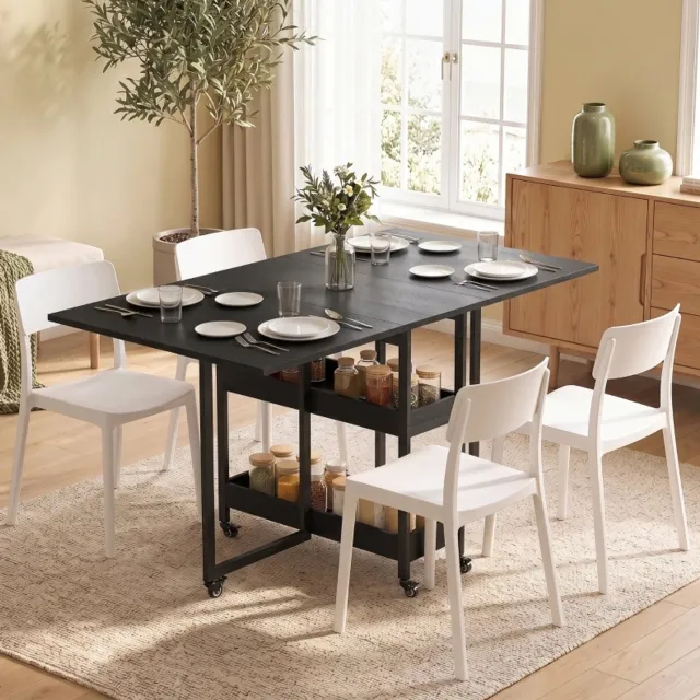 HAUSS SPOLE Eettafel - Opklapbaar Met Open Vakken - Voor Maximaal 4 Personen - Spaanplaat En Metaal - 133,4 x 80 x 75 Cm - Zwart