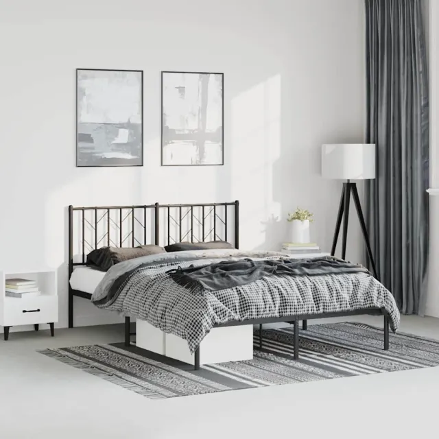 vidaXL Bedframe met hoofdbord metaal zwart 150x200 cm