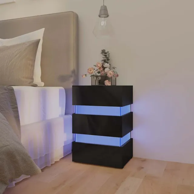 vidaXL 326846 Nachtkastje LED 45x35x67 cm bewerkt hout hoogglans zwart, foto 2