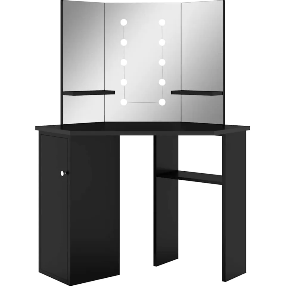 vidaXL Hoekkaptafel met LED 111x54x141,5 cm zwart, foto 3