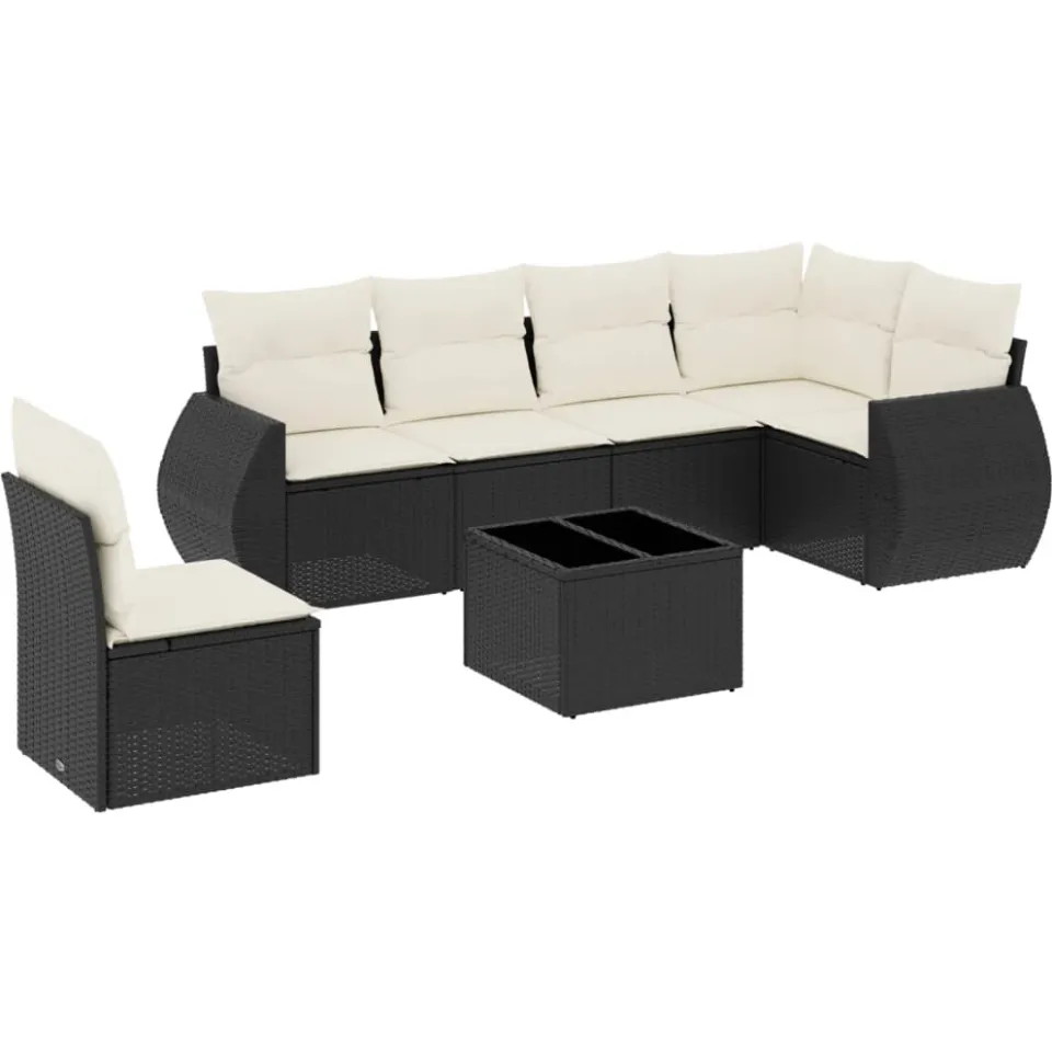 vidaXL 7-delige Loungeset met kussens poly rattan zwart, foto 3