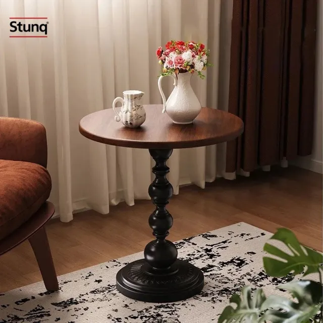 Stunq Ronde Bijzettafel Retro Hout Zwart Bruin