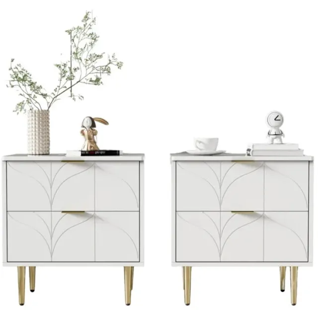 Corenia Nachtkastjes – 2 Stuks - Bedkastjes – Slaapkamerkasten – Opbergmeubel – Geruisloze Lade - 50 x 40 x 58 cm - Wit