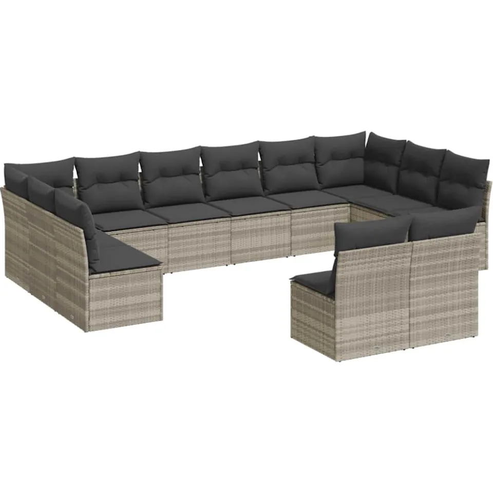 vidaXL 12-delige Loungeset met kussens poly rattan lichtgrijs grijs, foto 3