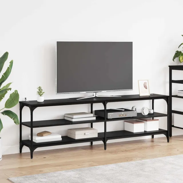 vidaXL TV-kast 160 x 30 x 50 cm Zwart Eiken Gemonteerd hout en ijzer, foto 2