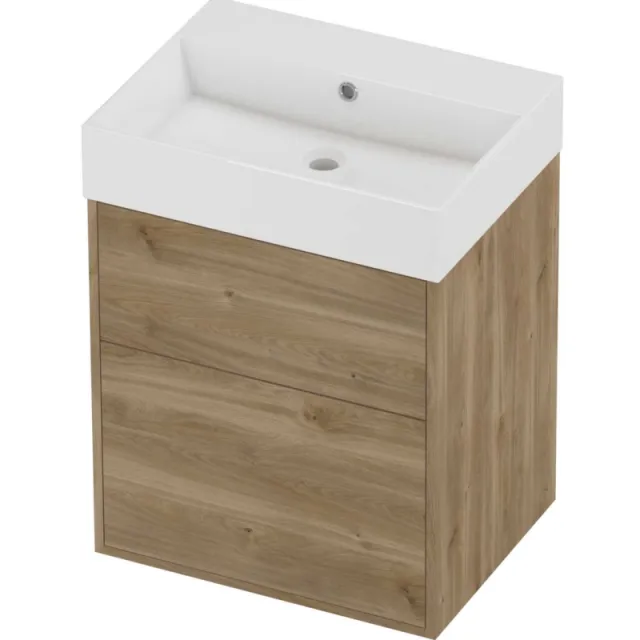 Proline Zara Badmeubelset Porselein Loft Zonder Kraangat 60x46x78 cm Glans Wit Cider Oak Eiken