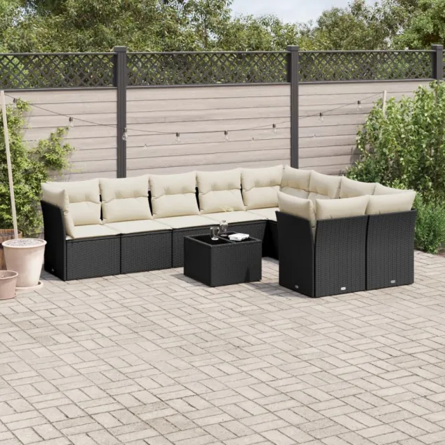 vidaXL 10-delige Loungeset met kussens poly rattan zwart, foto 2
