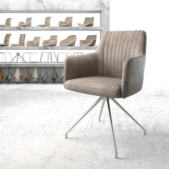 DELIFE Gestoffeerde-stoel Greg-Flex kruisframe conisch roestvrij staal microvelours taupe vintage pocketveer kern