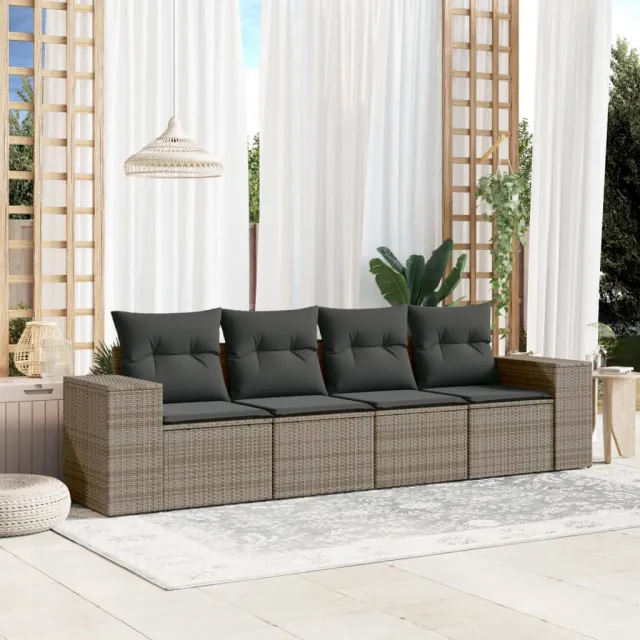 vidaXL 4-delige Loungeset met kussens poly rattan grijs, foto 2