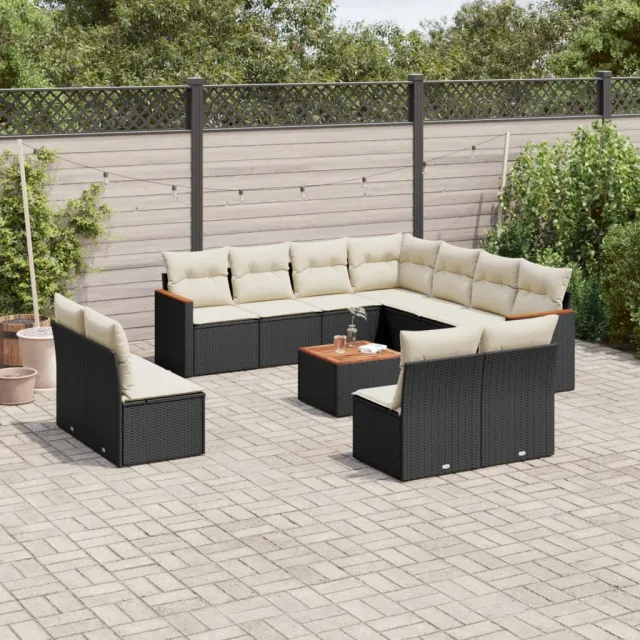 vidaXL 12-delige Loungeset met kussens poly rattan zwart, foto 2