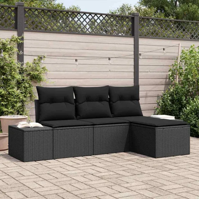 vidaXL Tuin Sofa Set 4 st Zwart poly rattan, foto 2