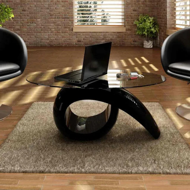 vidaXL Salontafel met ovaal glazen tafelblad hoogglans zwart, foto 2