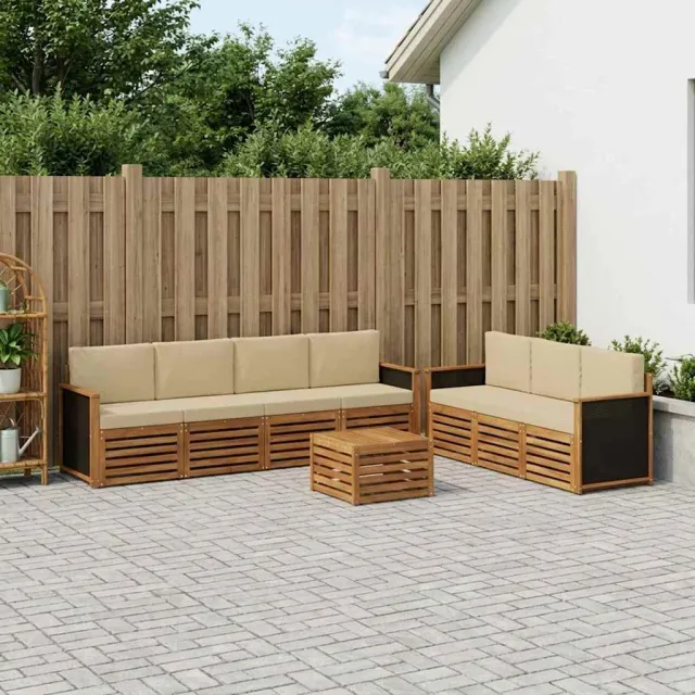 vidaXL Buiten bankenset 8 st 7-zits Natuurlijk en Beige Bruin