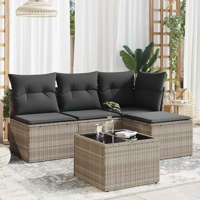 vidaXL 5-delige Loungeset met kussens poly rattan lichtgrijs grijs, foto 2