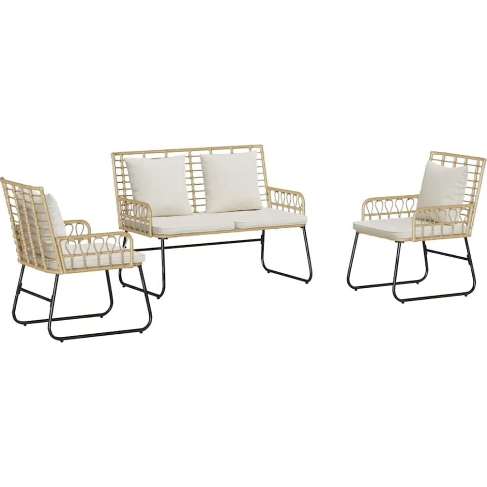 vidaXL Tuin eettafelset 3 st Bruin en Crème poly rattan