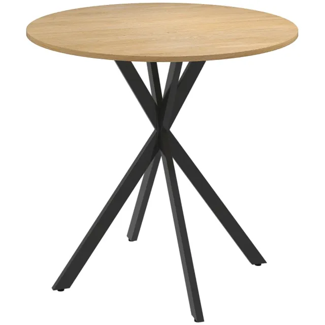 ZYLARO Eettafel - Ronde Keukentafel - 80 cm - Compact Tafelblad - Spaanplaat En Metaal - Wit Eiken En Zwart