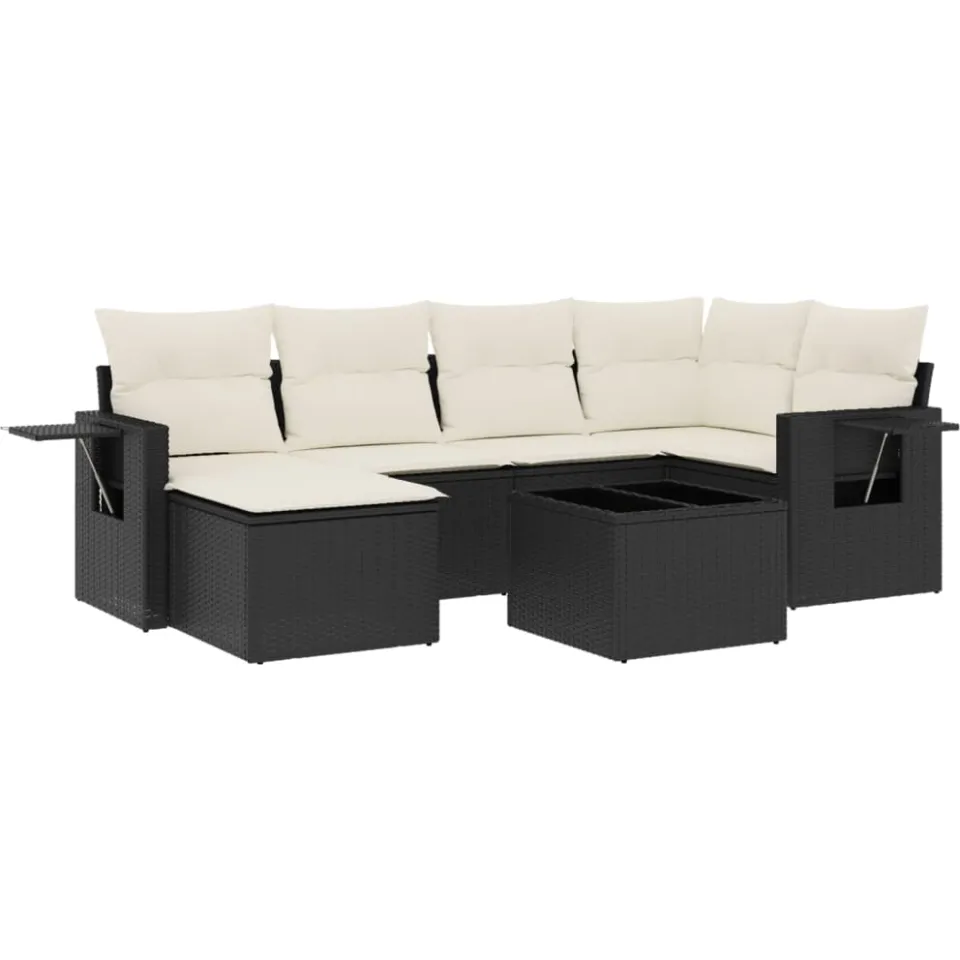 vidaXL 7-delige Loungeset met kussens poly rattan zwart, foto 3