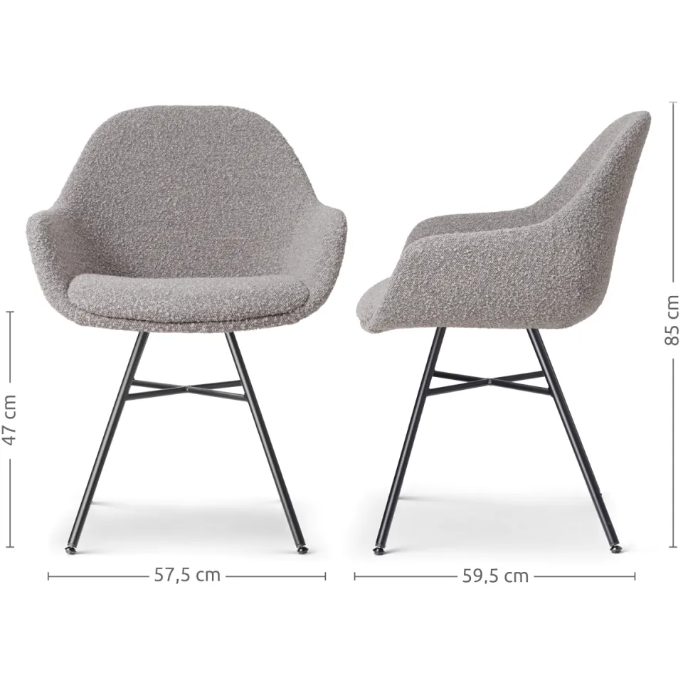 Nolon Noa-Mae eetkamerstoel bouclé taupe - zwart onderstel, foto 3