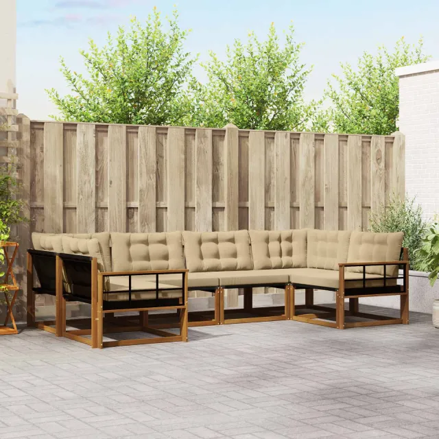 vidaXL Buiten bankenset 6 st 6-zits Natuurlijk en Beige