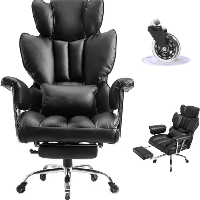 BOG Executive Bureaustoel - Ergonomische Hoge Rugleuning - Voetensteun - Dikke Bekleding - Lendensteun - Afneembaar Kussen - Verstelbaar - Comfortabele Office Chair - Max Belastbaar 200kg - Zwart