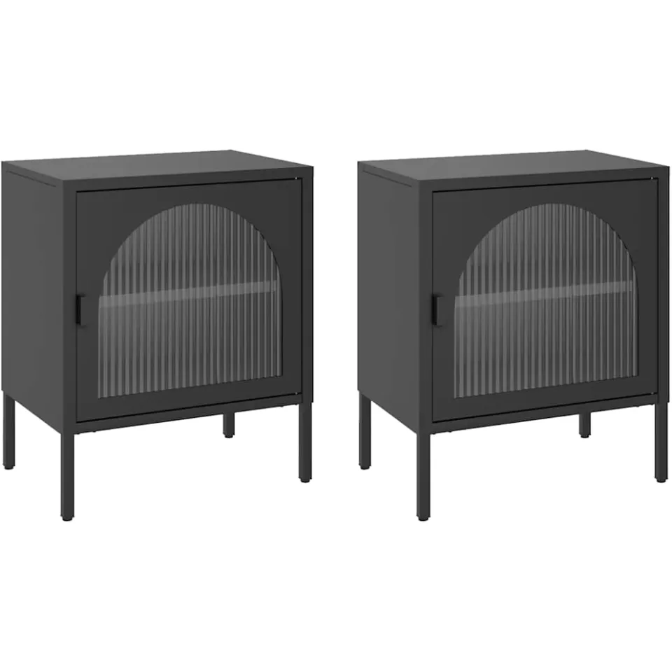 vidaXL Nachtkastjes 2 st 50x35x60 cm glas en staal zwart, foto 3