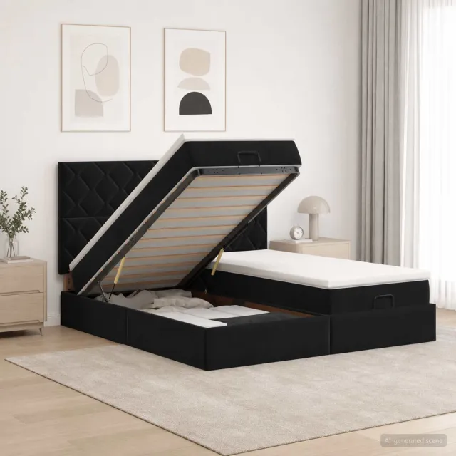 vidaXL Ottoman bed met matras met hoofdeinde 2 st Zwart Fluweel