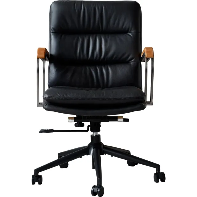 COVREO Bureaustoel 64,8 x 66,8 x 95,8 cm zwart leer, met wielen en armleuningen
