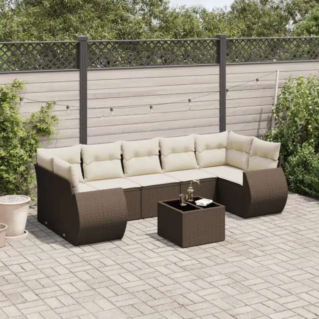 vidaXL 8-delige Loungeset met kussens poly rattan bruin, foto 2