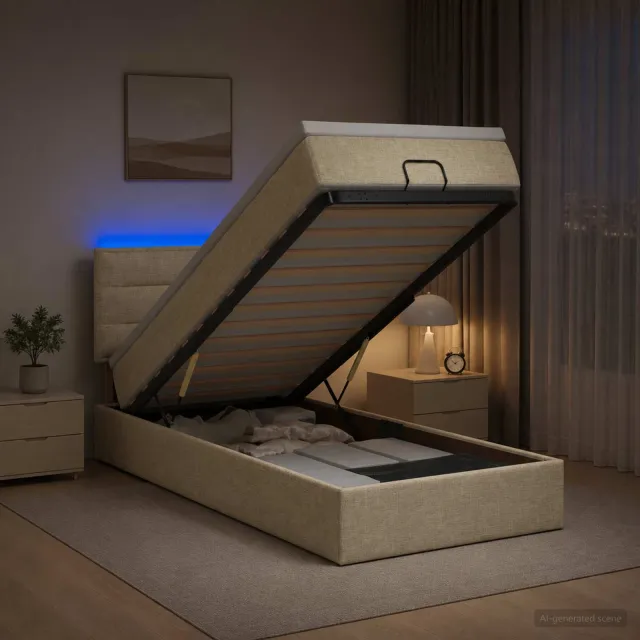 vidaXL Ottoman Bed met Matrassen en LED Crèmekleurig 90 x 190 cm Stof