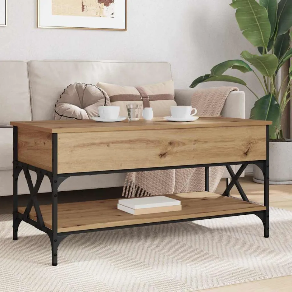 vidaXL Salontafel Artisan Eiken 100 x 50 x 50 cm Bewerkt hout, foto 3