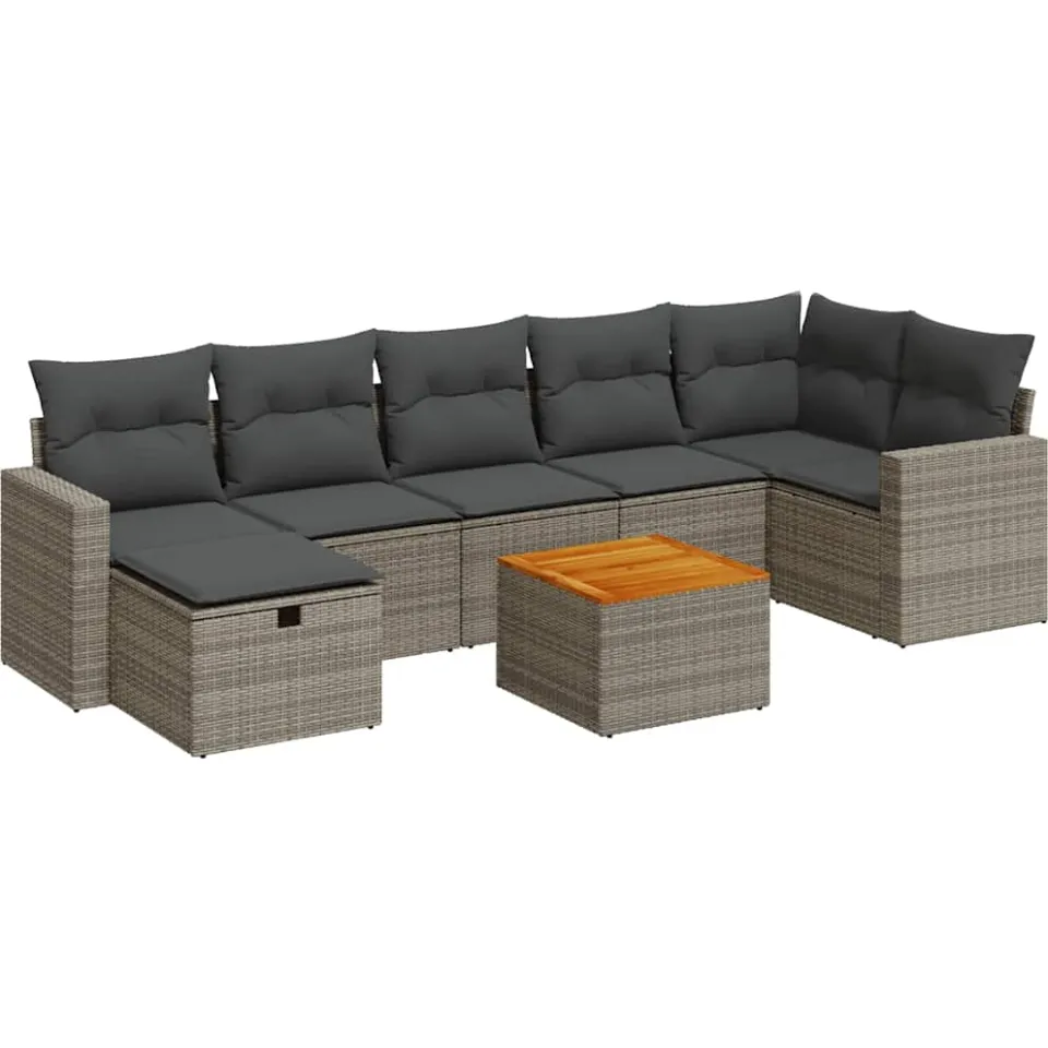 vidaXL 8-delige Loungeset met kussens poly rattan grijs, foto 3