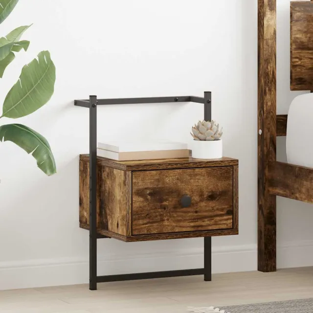 vidaXL Nachtkastje wandgemonteerd 35x30x51 cm hout gerookt eikenkleur Bruin