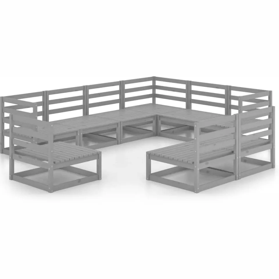 vidaXL 9-delige Loungeset massief grenenhout grijs, foto 3