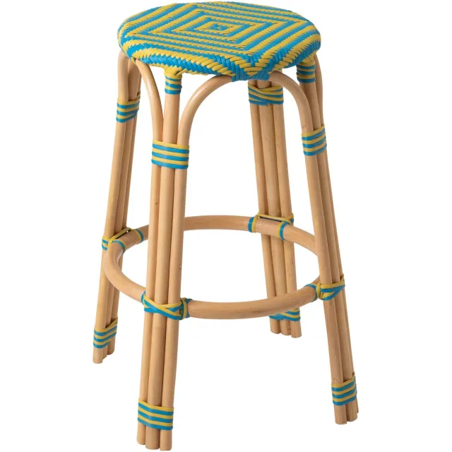 J-Line kruk Geo - polyresin/rotan - geel/azuurblauw - 2 stuks