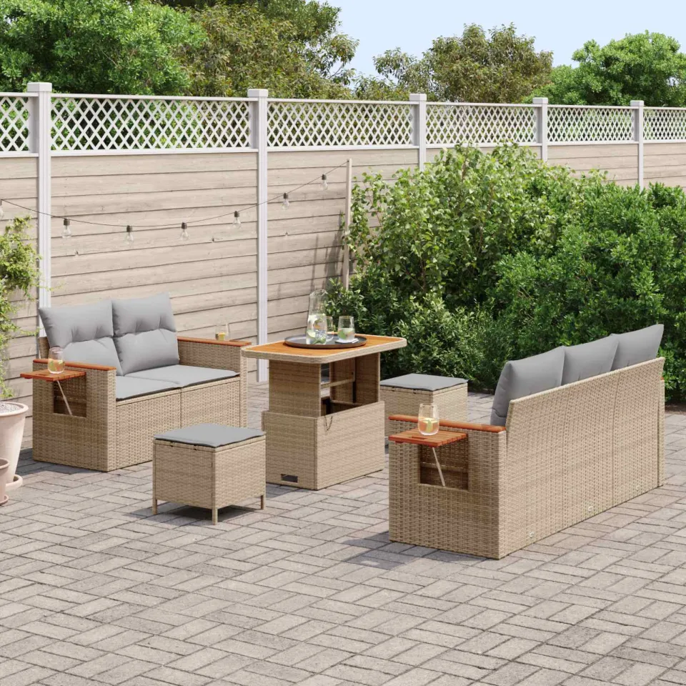 vidaXL Tuinbankenset 8 st Beige poly rattan, foto 3