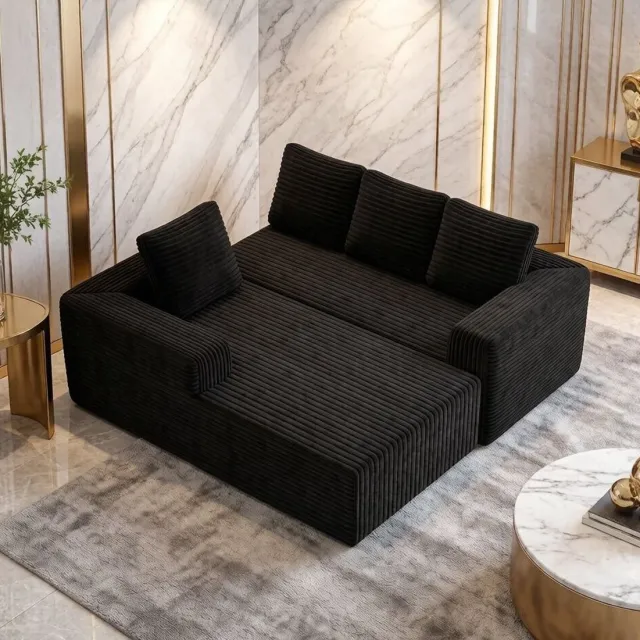 HAUSS SPOLE Hoekbank - Modulaire Chaise Longue Bank - Flexibele Opstelling Zonder Montage - Voor Woonkamer En Slaapkamer - Stof Zwart Black