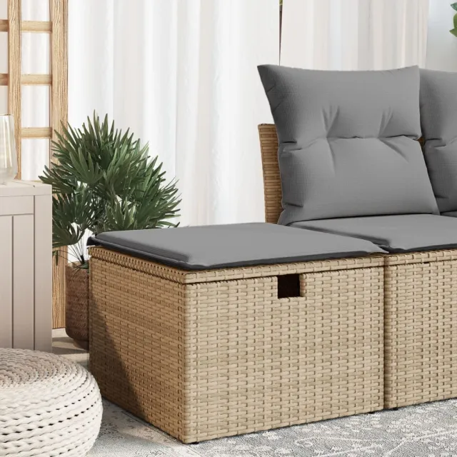 vidaXL Tuinkruk met kussen 55x55x37 cm poly rattan beige, foto 2