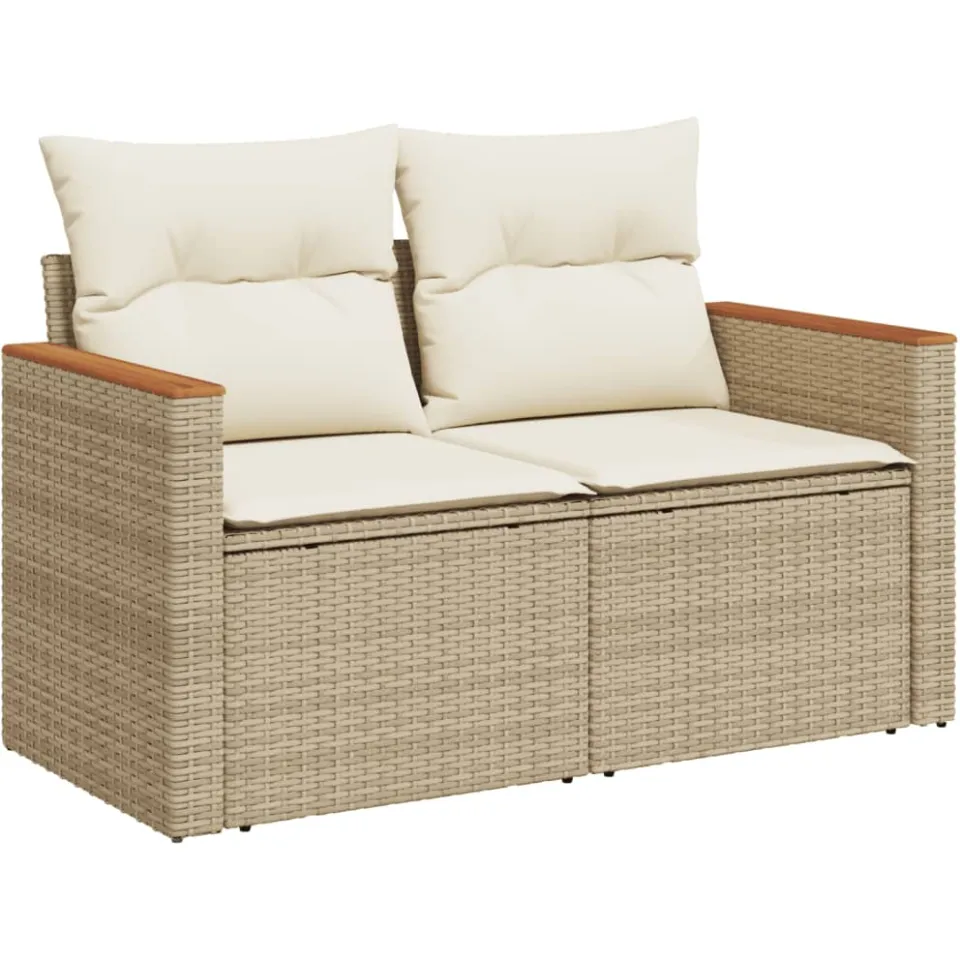 vidaXL 3-delige Loungeset met kussens poly rattan beige