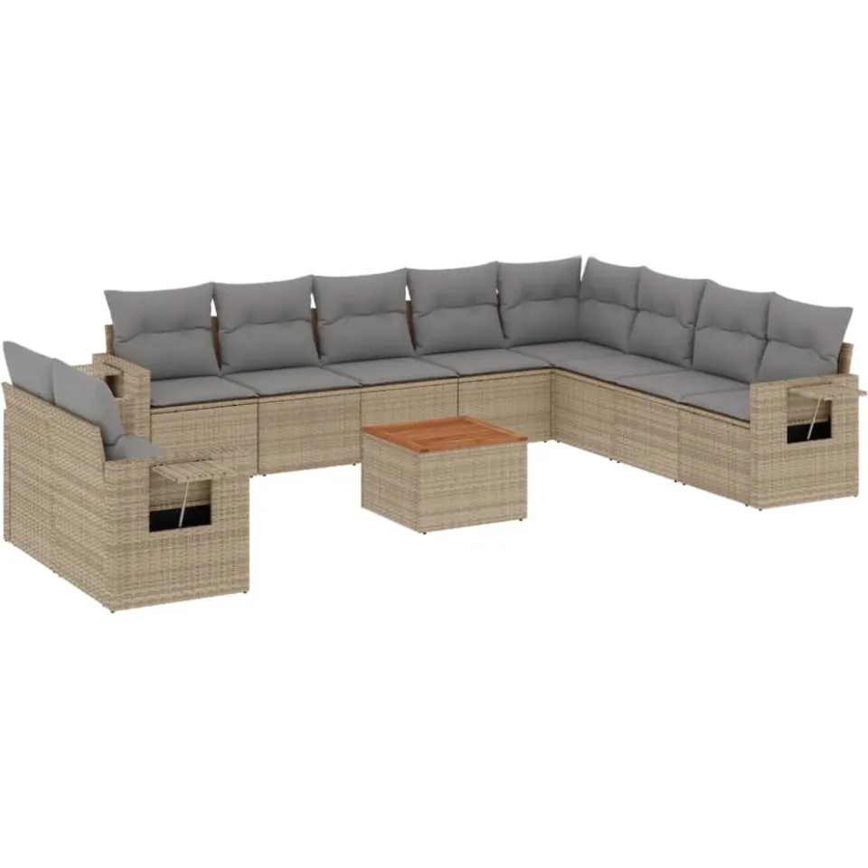 vidaXL 11-delige Loungeset met kussens poly rattan gemengd beige, foto 3