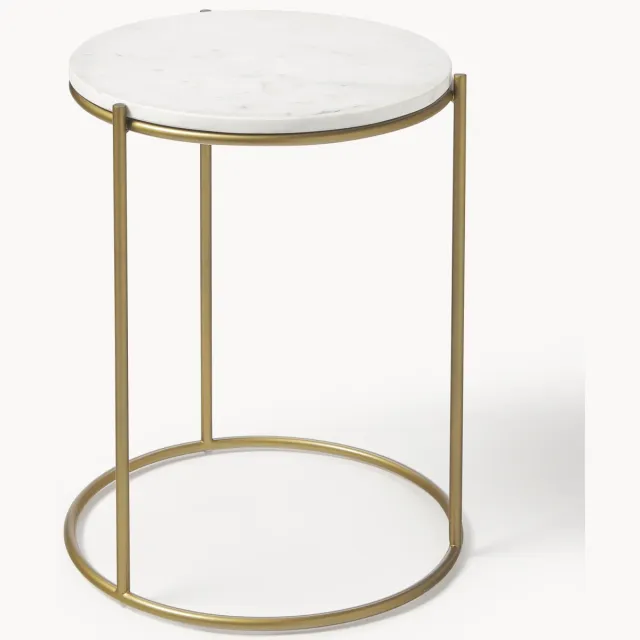 Westwing Collection Ronde marmeren bijzettafel Ella Wit, Goudkleurig
