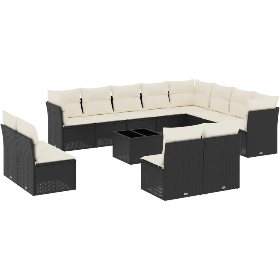 vidaXL 13-delige Loungeset met kussens poly rattan zwart