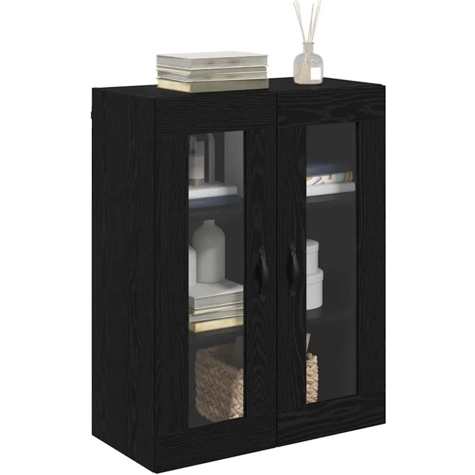 vidaXL Wandkast Zwart Eiken 69,5 x 34 x 90 cm Geengineerd Hout en Glas, foto 2
