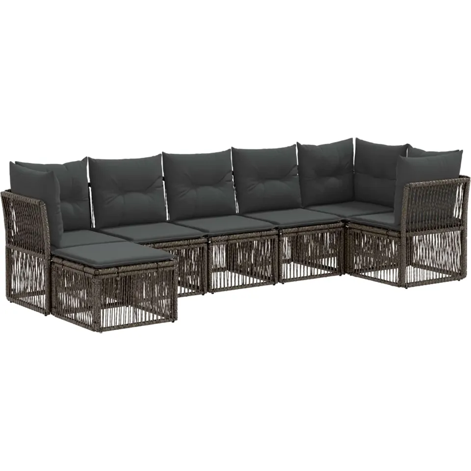 vidaXL Tuinbankenset 7 st 7-zits Grijs poly rattan, foto 3